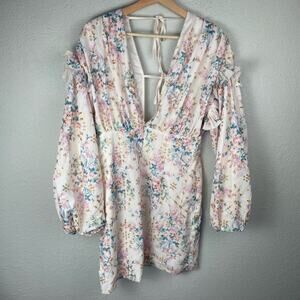 Pretty Little Thing Multi Ditsy Floral Print Embroidered Fairy Shift Dress‎ Sz 8